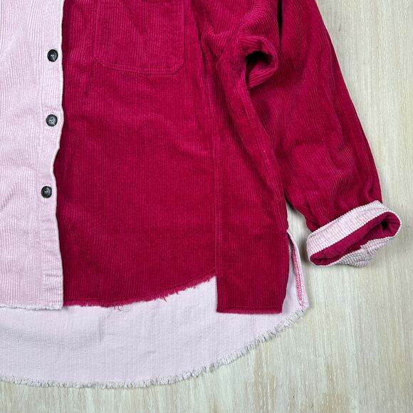 GeeGee Pink Corduroy Fringe Patchwork Boho Whimsical Shacket Coat Jacket 3XL - Picture 2 of 16